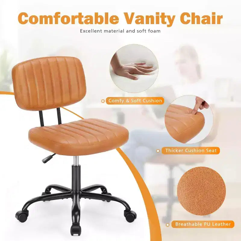 Height-Adjustable Computer Chair with Backrest, Armless Swivel Chair with Wheels for Office, Reading Room and Study