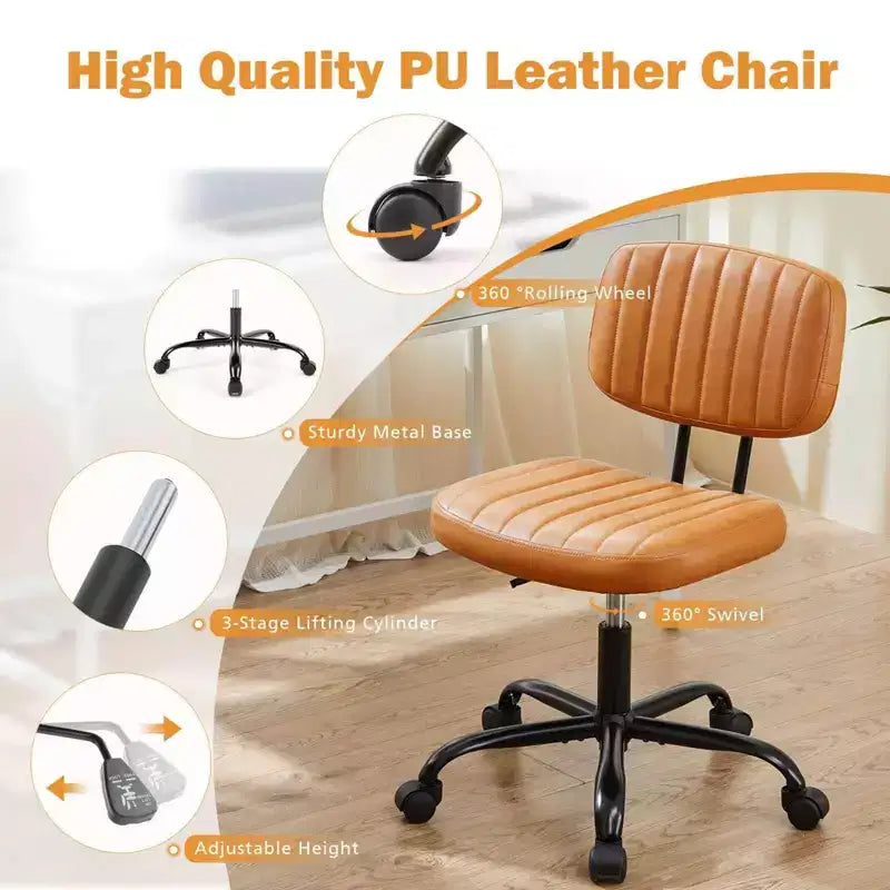 Height-Adjustable Computer Chair with Backrest, Armless Swivel Chair with Wheels for Office, Reading Room and Study