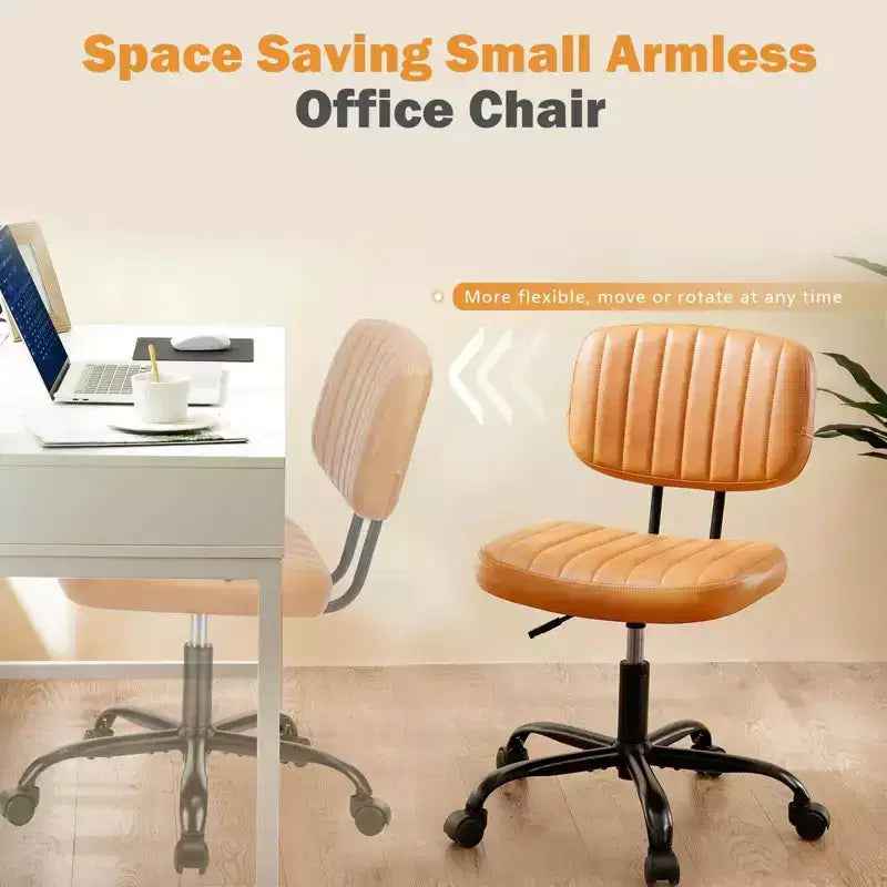 Height-Adjustable Computer Chair with Backrest, Armless Swivel Chair with Wheels for Office, Reading Room and Study