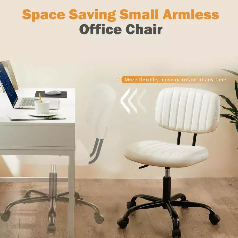 Height-Adjustable Computer Chair with Backrest, Armless Swivel Chair with Wheels for Office, Reading Room and Study