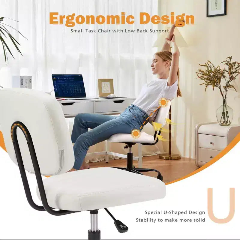 Height-Adjustable Computer Chair with Backrest, Armless Swivel Chair with Wheels for Office, Reading Room and Study