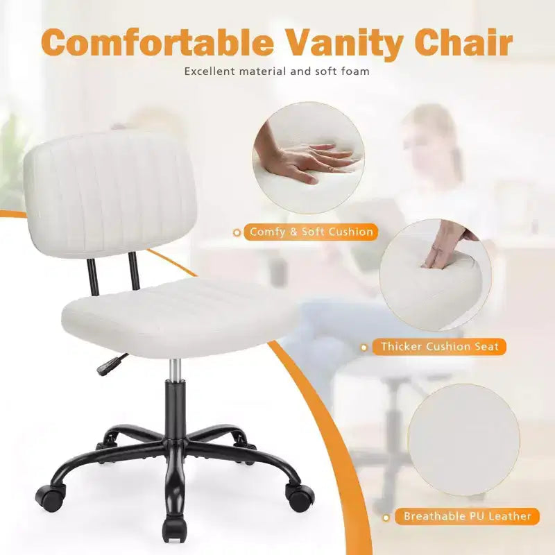 Height-Adjustable Computer Chair with Backrest, Armless Swivel Chair with Wheels for Office, Reading Room and Study