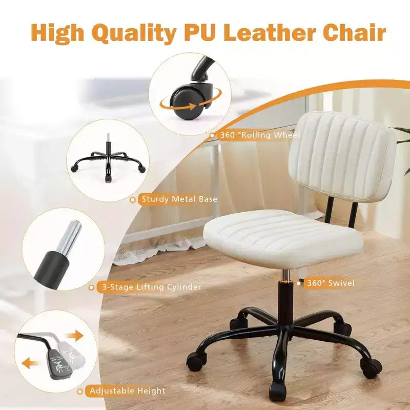 Height-Adjustable Computer Chair with Backrest, Armless Swivel Chair with Wheels for Office, Reading Room and Study