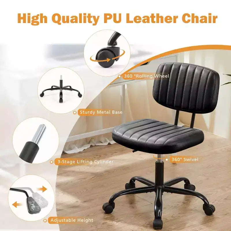 Height-Adjustable Computer Chair with Backrest, Armless Swivel Chair with Wheels for Office, Reading Room and Study
