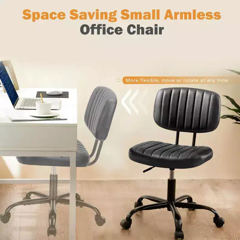 Height-Adjustable Computer Chair with Backrest, Armless Swivel Chair with Wheels for Office, Reading Room and Study