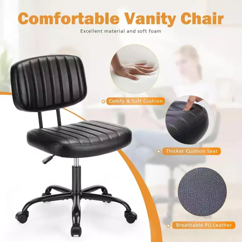 Height-Adjustable Computer Chair with Backrest, Armless Swivel Chair with Wheels for Office, Reading Room and Study