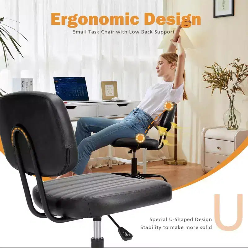 Height-Adjustable Computer Chair with Backrest, Armless Swivel Chair with Wheels for Office, Reading Room and Study