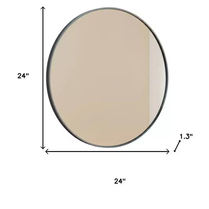 24" Round Black Metal Framed Bathroom Vanity Mirror, Wall Mount