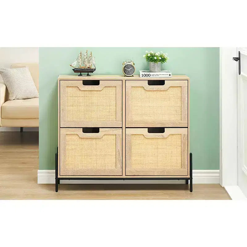 Four-door shoe cabinet with three adjustable shelves, ideal for high heels, boots, and stylish entrywaysa perfect hallway storage solution.