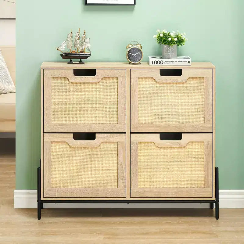 Four-door shoe cabinet with three adjustable shelves, ideal for high heels, boots, and stylish entrywaysa perfect hallway storage solution.