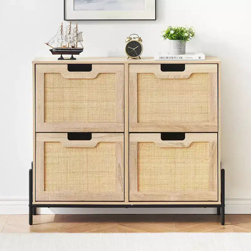 Four-door shoe cabinet with three adjustable shelves, ideal for high heels, boots, and stylish entrywaysa perfect hallway storage solution.