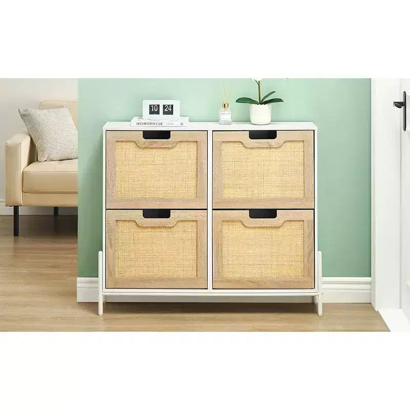 Four-door shoe cabinet with three adjustable shelves, ideal for high heels, boots, and stylish entrywaysa perfect hallway storage solution.