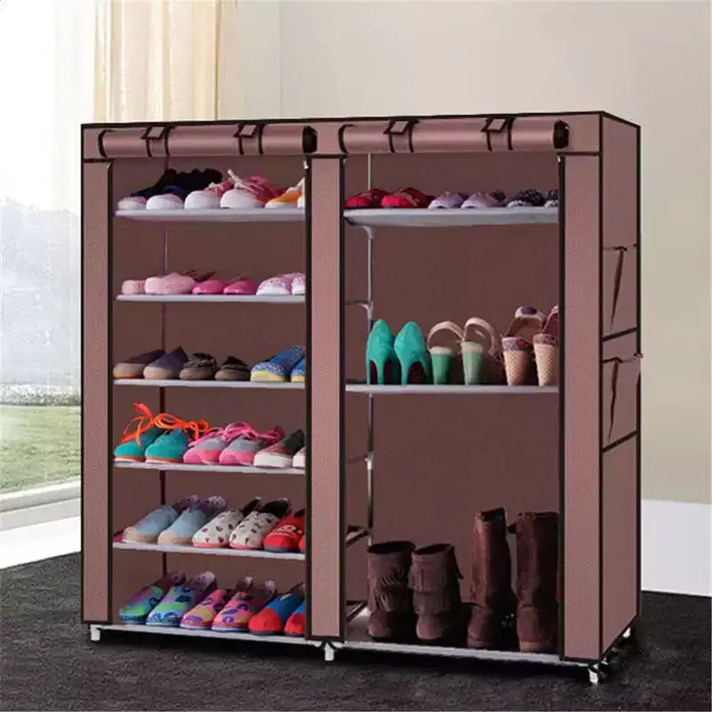 Double-Row Shoe Rack Storage Cabinet, 9-Compartment Shoe Tower with Non-Woven Fabric Cover for Home Use, Suitable for Bedrooms and Hallways
