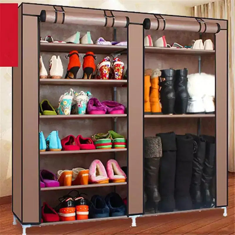 Double-Row Shoe Rack Storage Cabinet, 9-Compartment Shoe Tower with Non-Woven Fabric Cover for Home Use, Suitable for Bedrooms and Hallways