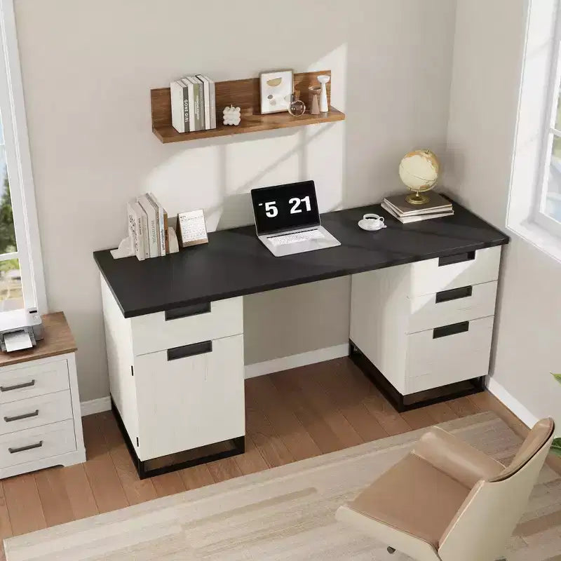Bureau de direction vintage, bureau de 59 pouces pour bureau à domicile avec tiroir classeur et meuble de rangement