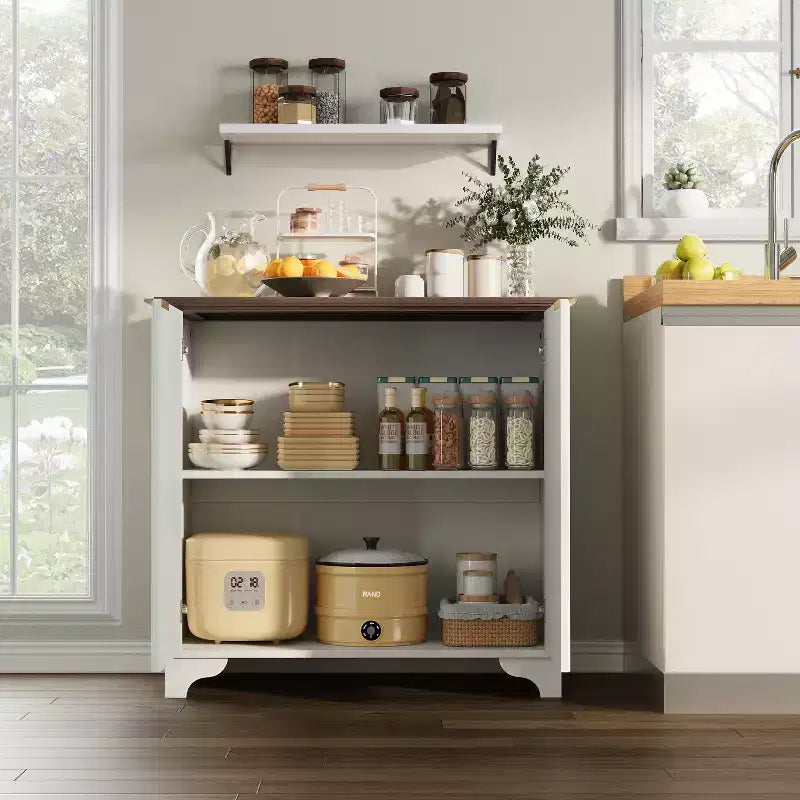Meuble bar à café de style ferme avec portes cannelées et étagères réglables, pour salle à manger et salon