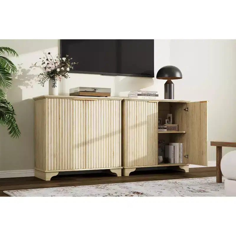 Meuble bar à café de style ferme avec portes cannelées et étagères réglables, pour salle à manger et salon