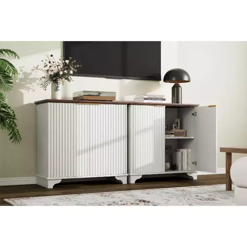 Meuble bar à café de style ferme avec portes cannelées et étagères réglables, pour salle à manger et salon