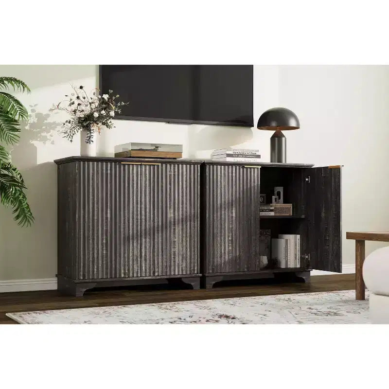 Meuble bar à café de style ferme avec portes cannelées et étagères réglables, pour salle à manger et salon