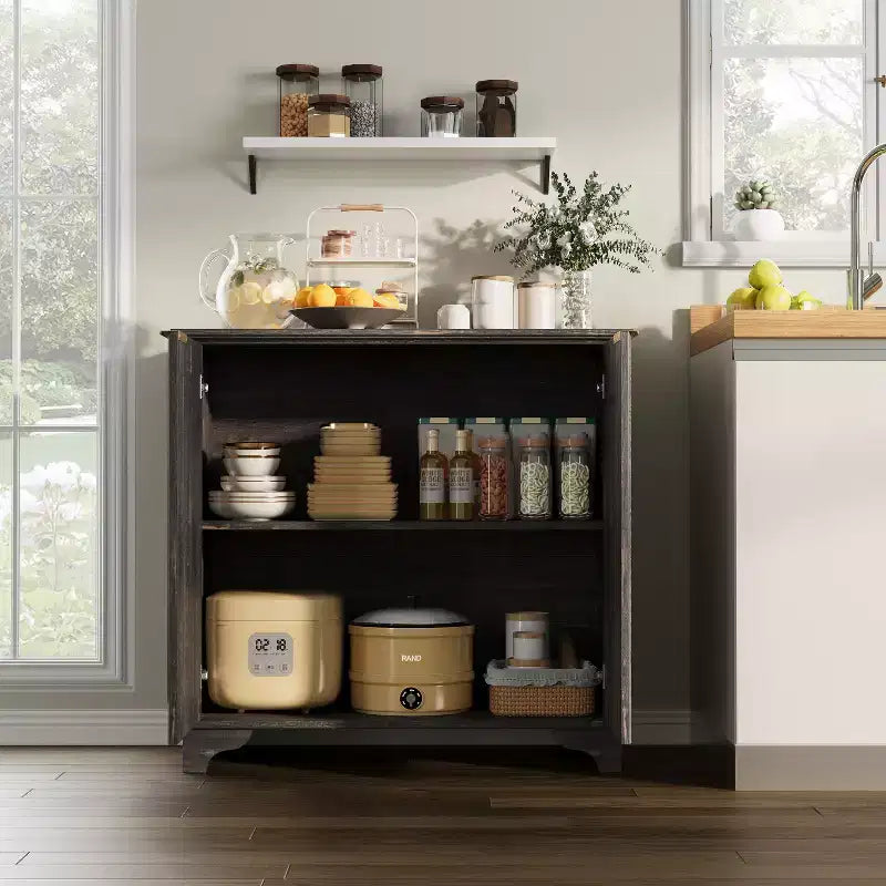 Meuble bar à café de style ferme avec portes cannelées et étagères réglables, pour salle à manger et salon