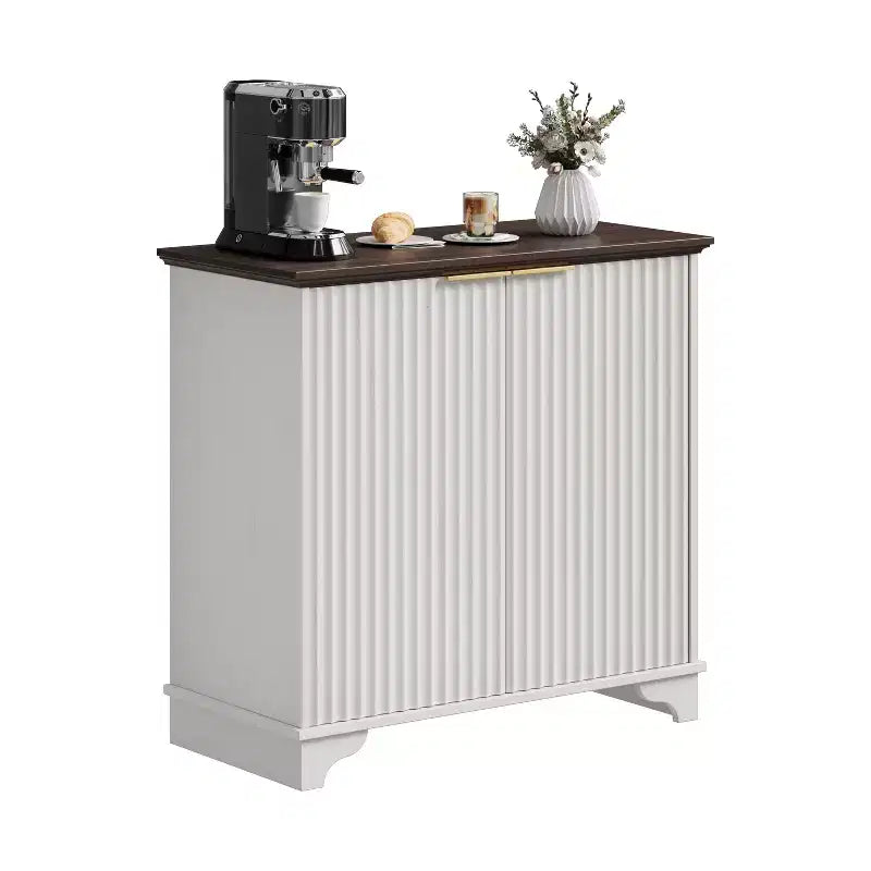 Farmhouse Coffee Bar Cabinet with Fluted Doors and Adjustable Shelves, for Dining Room and Living Room