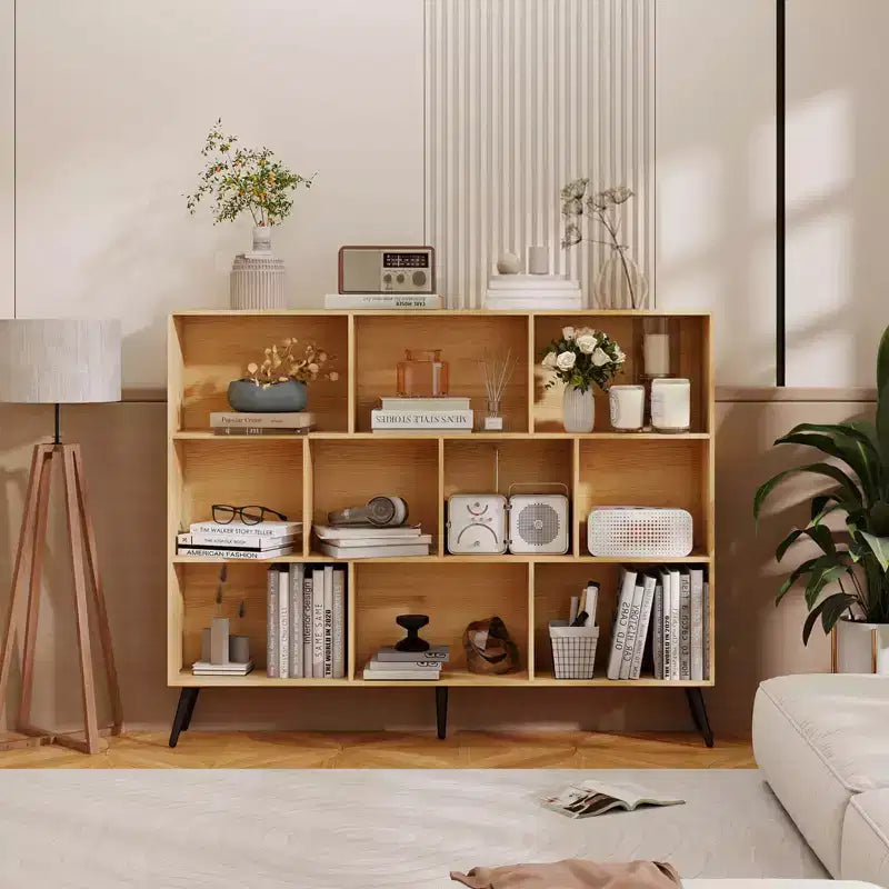 10 Cube Bookshelf, Wooden 3 Tier Open Shelf Bookcase , for Home Office, Living Room, Bedroom,