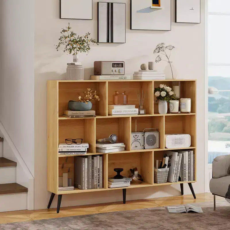 10 Cube Bookshelf, Wooden 3 Tier Open Shelf Bookcase , for Home Office, Living Room, Bedroom,