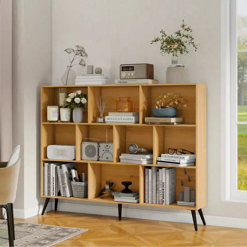10 Cube Bookshelf, Wooden 3 Tier Open Shelf Bookcase , for Home Office, Living Room, Bedroom,