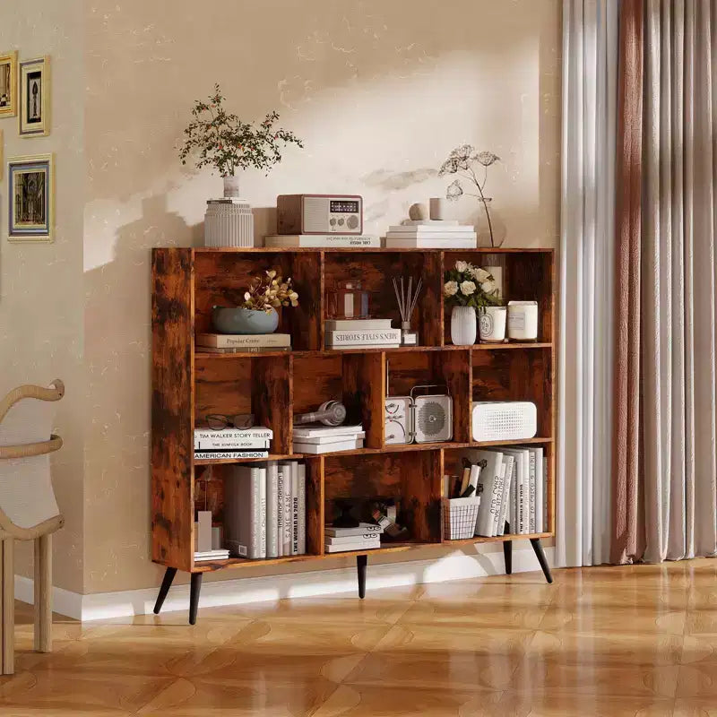 10 Cube Bookshelf, Wooden 3 Tier Open Shelf Bookcase , for Home Office, Living Room, Bedroom,