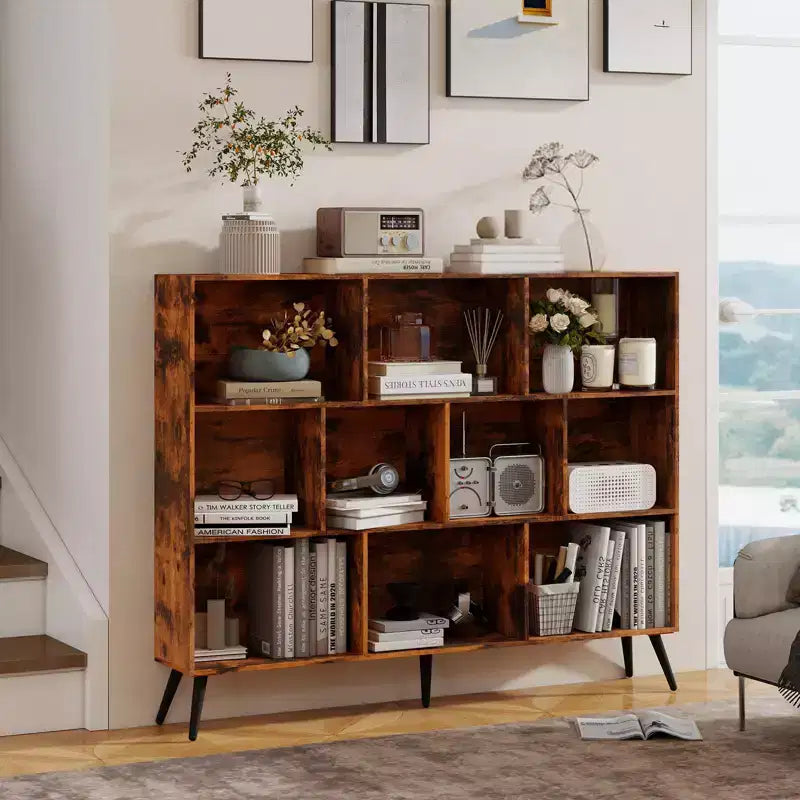 10 Cube Bookshelf, Wooden 3 Tier Open Shelf Bookcase , for Home Office, Living Room, Bedroom,