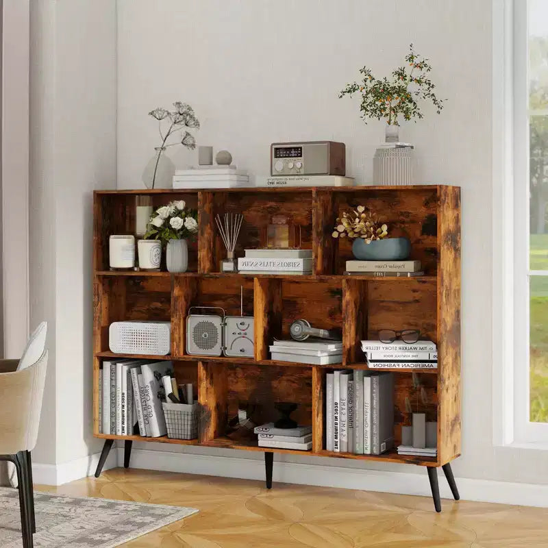 10 Cube Bookshelf, Wooden 3 Tier Open Shelf Bookcase , for Home Office, Living Room, Bedroom,