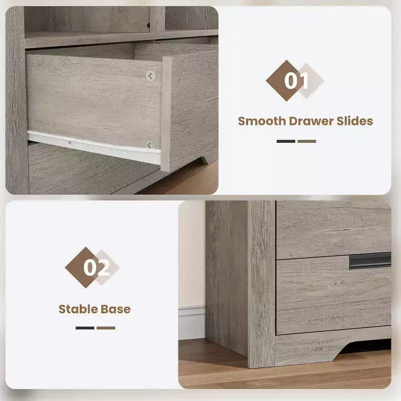 72 in Tall Double-Wide Bookcase with 8 Shelves and 4 Drawers, Farmhouse Storage, 47.2 W x 11.8 D