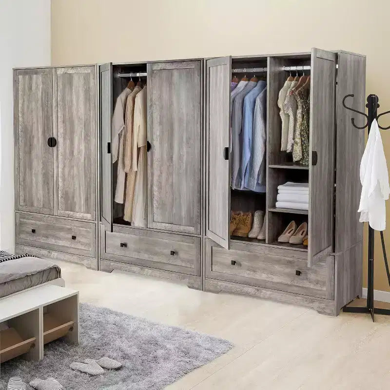 Wide Armoire Wardrobe Closet with Hanging Rod, Adjustable Shelves and Drawer, Freestanding