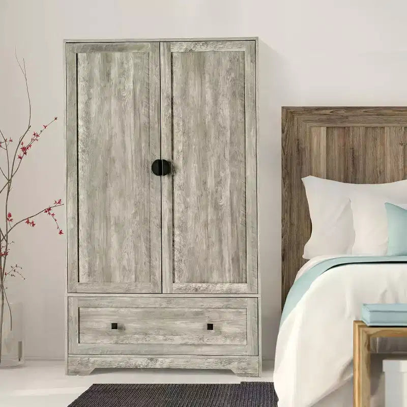 Wide Armoire Wardrobe Closet with Hanging Rod, Adjustable Shelves and Drawer, Freestanding