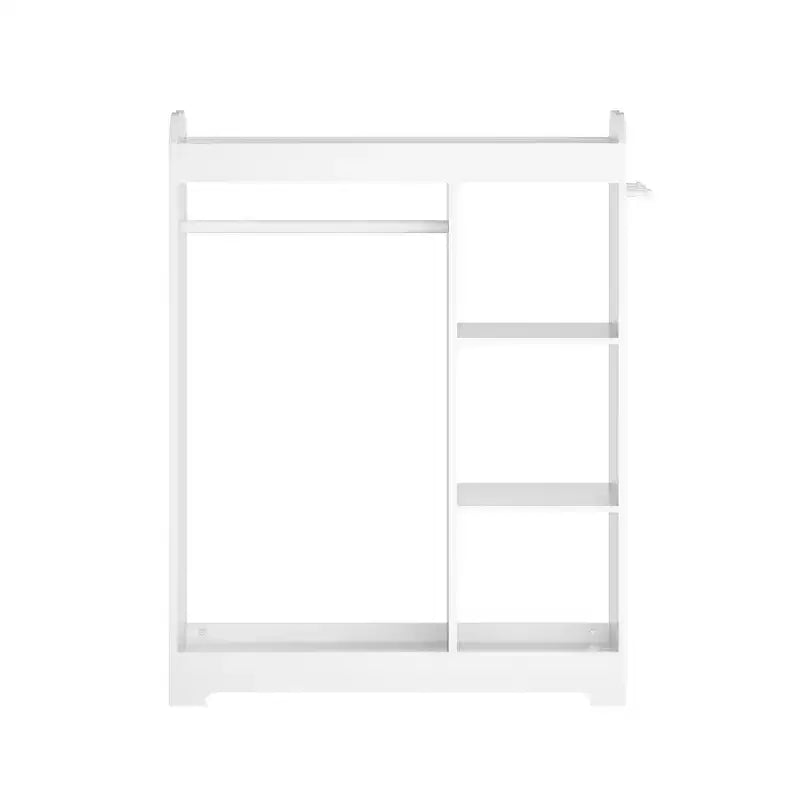 Kids Dress Up Storage with Mirror, Clothes Rack, Hanging Rod, 3 Side Hooks and Storage Shelves, White