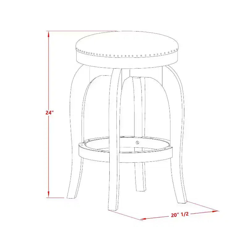 24 in. Backless Wooden Counter Barstool, Round Shape with Faux Leather Upholstered Seat, Brown
