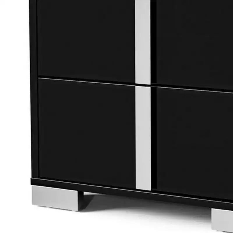 Nightstand with 2 Drawers, Piano Black UV Finish, 24 Inch