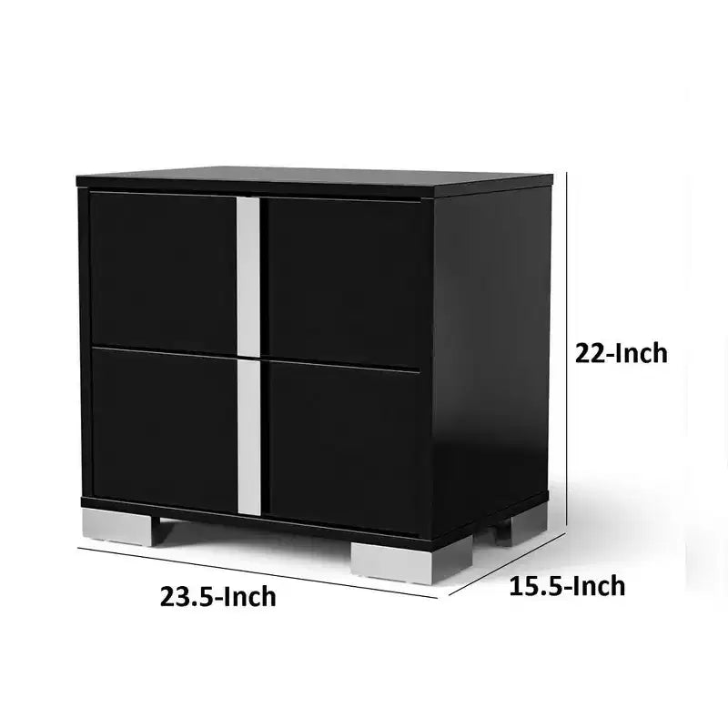 Nightstand with 2 Drawers, Piano Black UV Finish, 24 Inch
