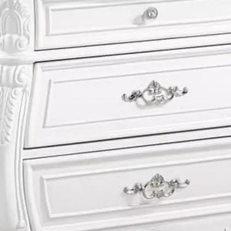 Nightstand with 3 Drawers, White Solid Wood, Metal Handles, 31 Inch