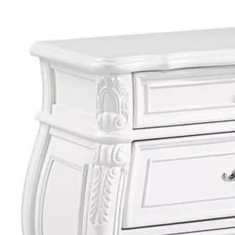 Nightstand with 3 Drawers, White Solid Wood, Metal Handles, 31 Inch