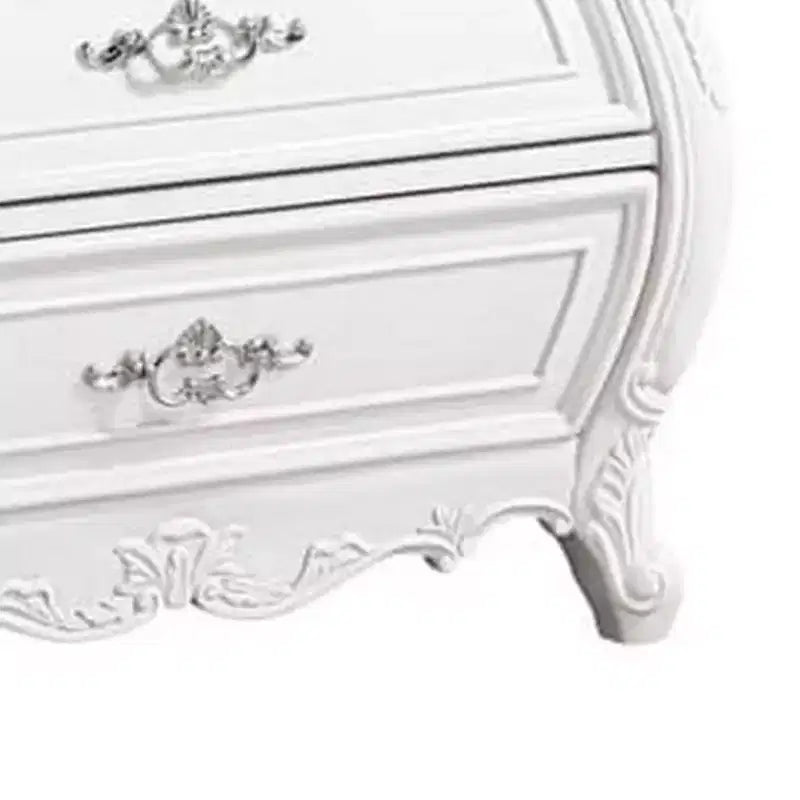 Nightstand with 3 Drawers, White Solid Wood, Metal Handles, 31 Inch