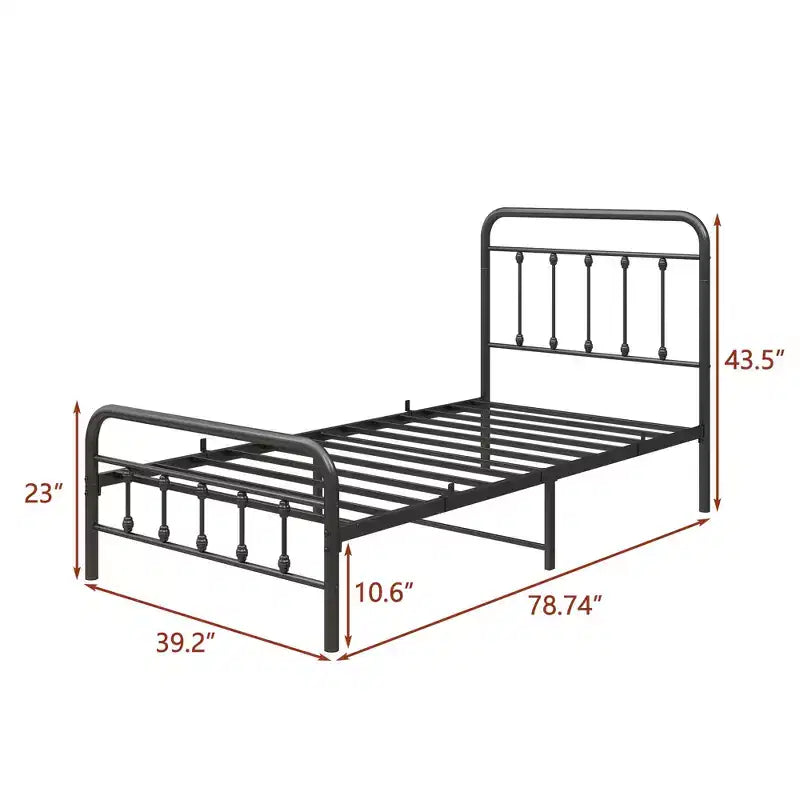 Twin Size Metal Platform Bed Frame with Headboard and Strong Slat Support, Black