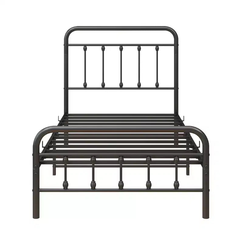 Twin Size Metal Platform Bed Frame with Headboard and Strong Slat Support, Black
