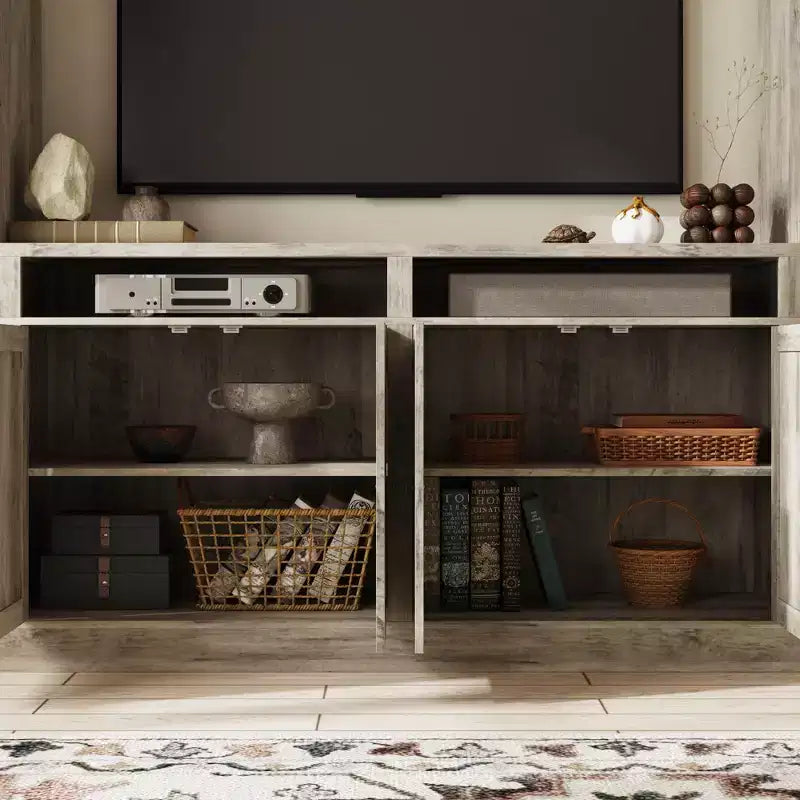 Gray TV Entertainment Center with Multi-Storage Shelves, Bookcase Cabinets, Fits TVs Up to 70"