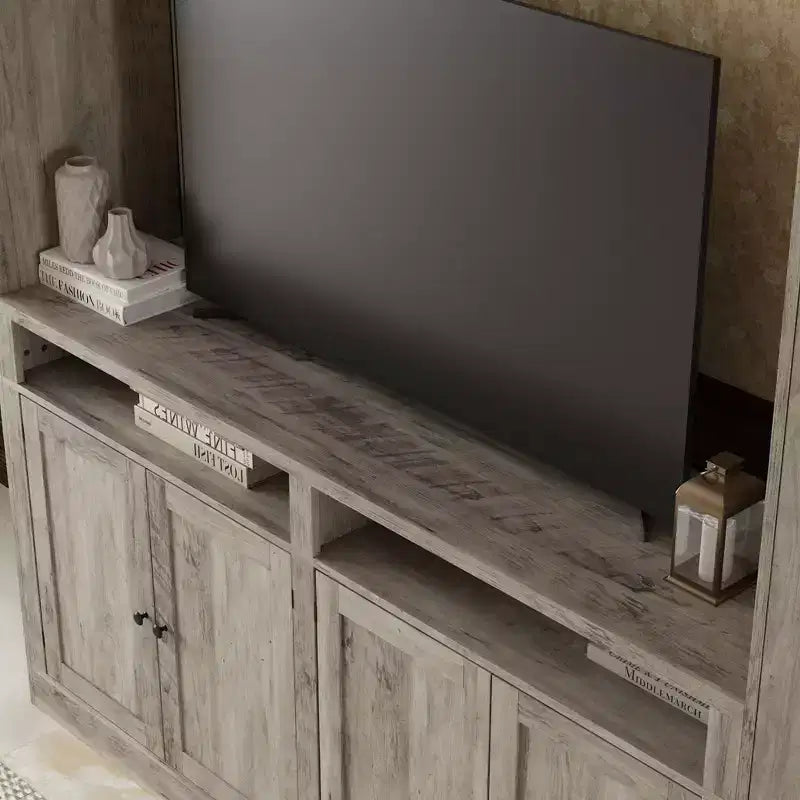 Gray TV Entertainment Center with Multi-Storage Shelves, Bookcase Cabinets, Fits TVs Up to 70"