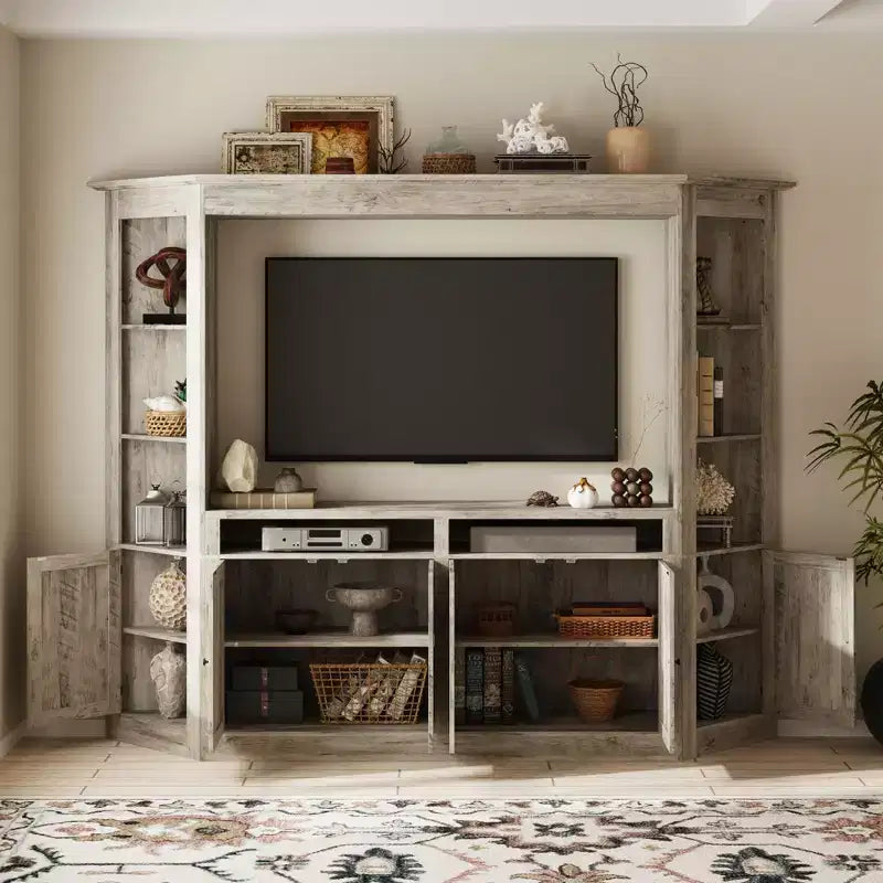 Gray TV Entertainment Center with Multi-Storage Shelves, Bookcase Cabinets, Fits TVs Up to 70"