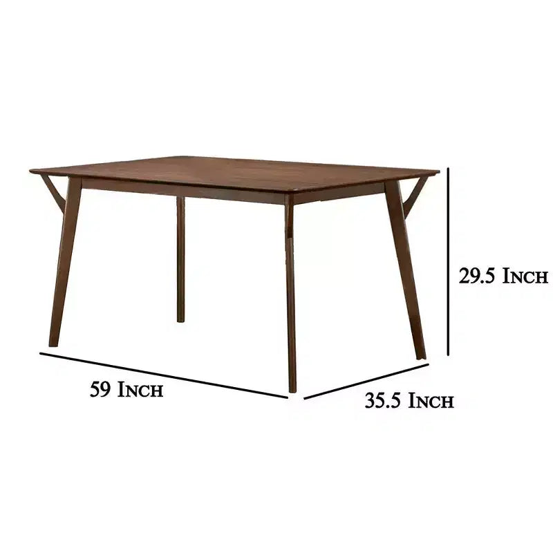 59 Inch Rectangular Dining Table, Angled Legs, Brown Solid Wood, Seats 4–6