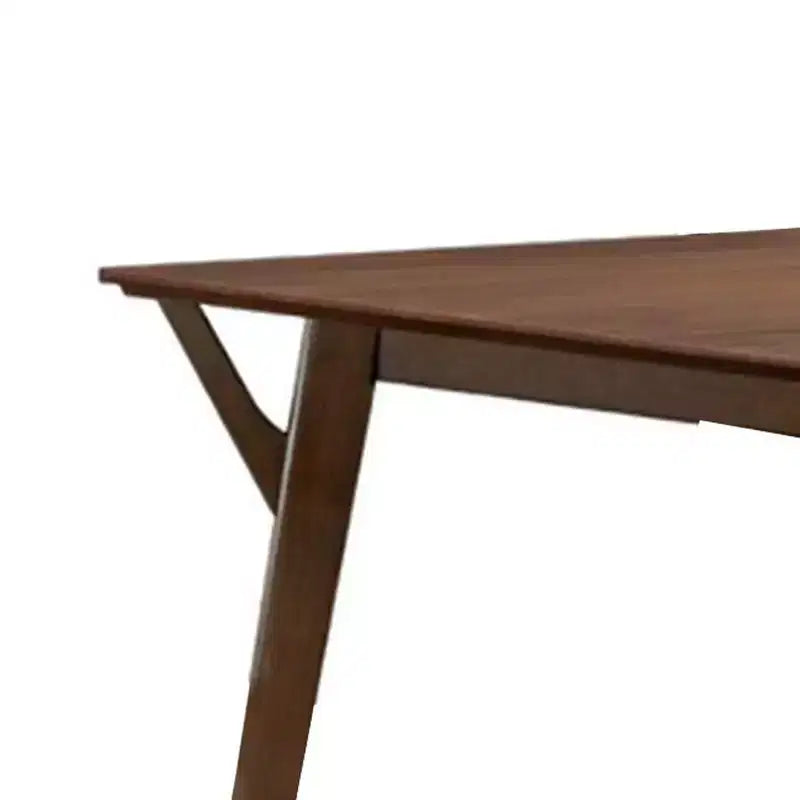 59 Inch Rectangular Dining Table, Angled Legs, Brown Solid Wood, Seats 4–6