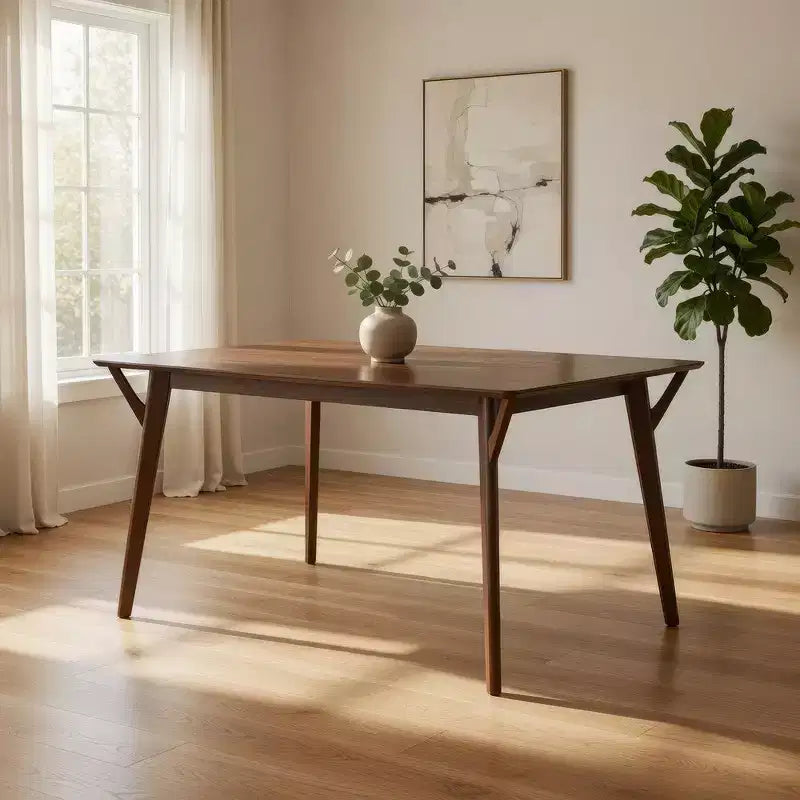 59 Inch Rectangular Dining Table, Angled Legs, Brown Solid Wood, Seats 4–6