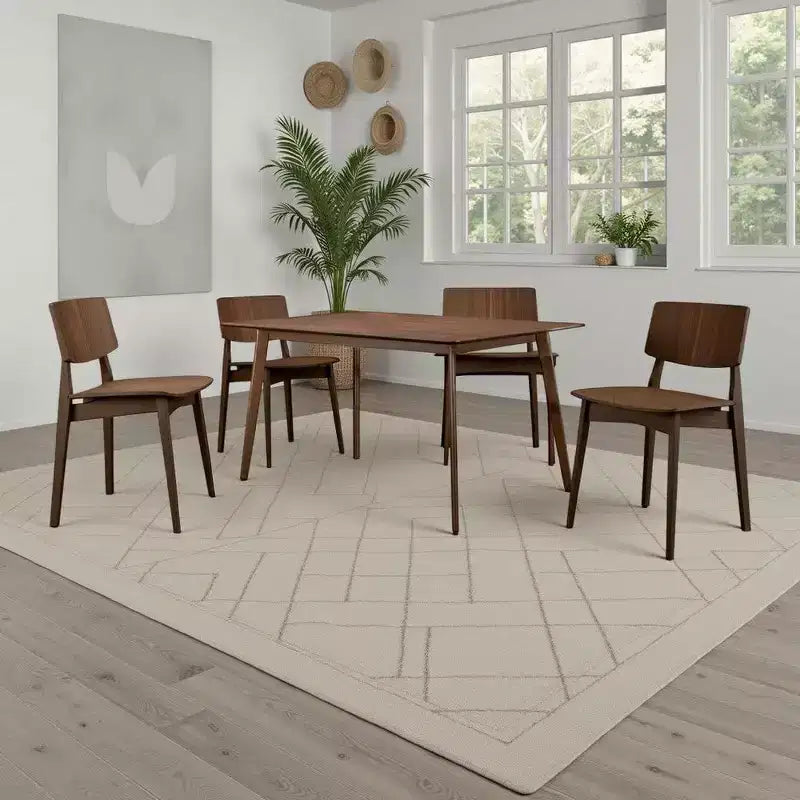 59 Inch Rectangular Dining Table, Angled Legs, Brown Solid Wood, Seats 4–6